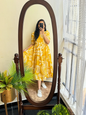Yellow Printed Tiered Midi Dress with Puff Sleeves – Casual Ethnic Wear