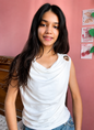 Cowl Neck Backless Top – Elegant White Sleeveless with Gold Brooch