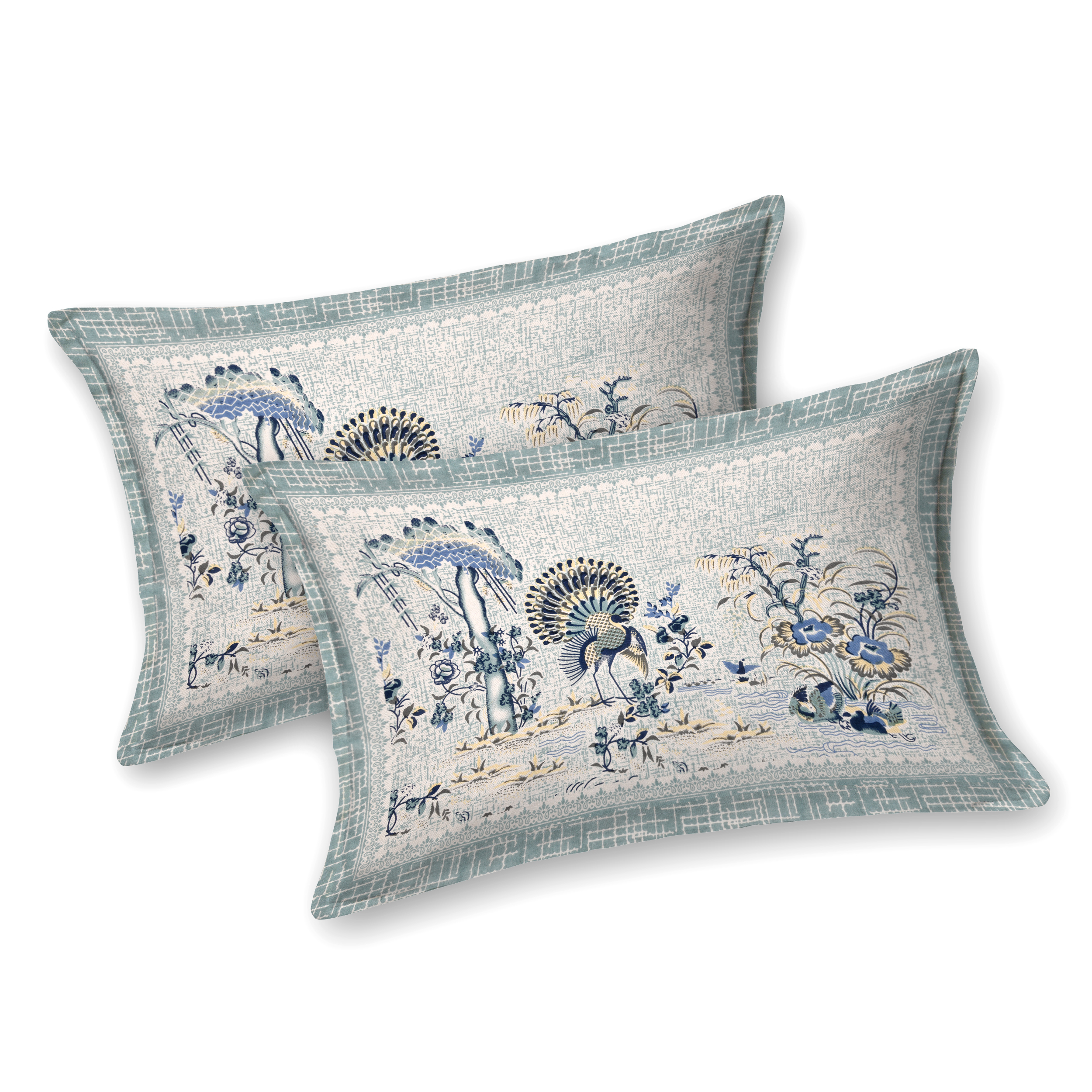 Green And Beige Block Print Cotton Double Bedsheet | CastileIndia - Image 3