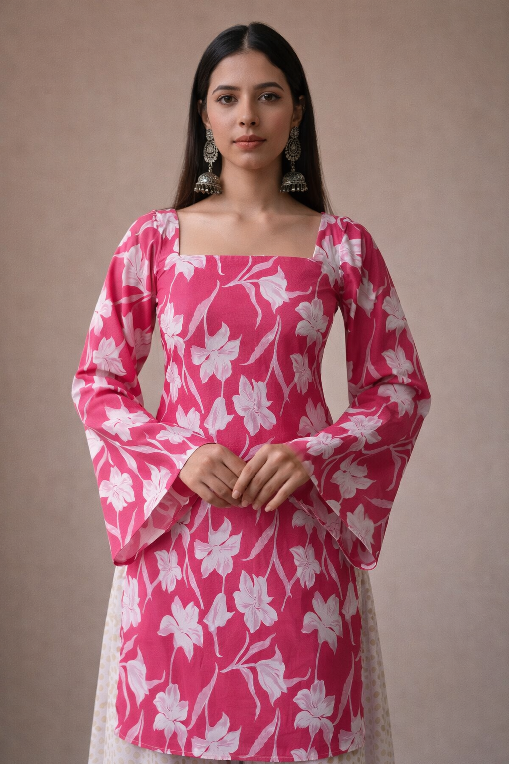 Elegant Pink Floral Printed Kurti